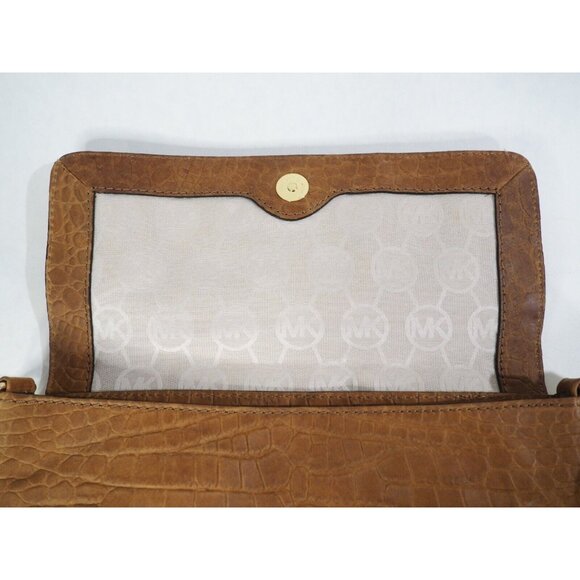 Michael Kors Caramel Brown Alligator Embossed Flap Bag Gold Lock & Chain Strap - Picture 8 of 12